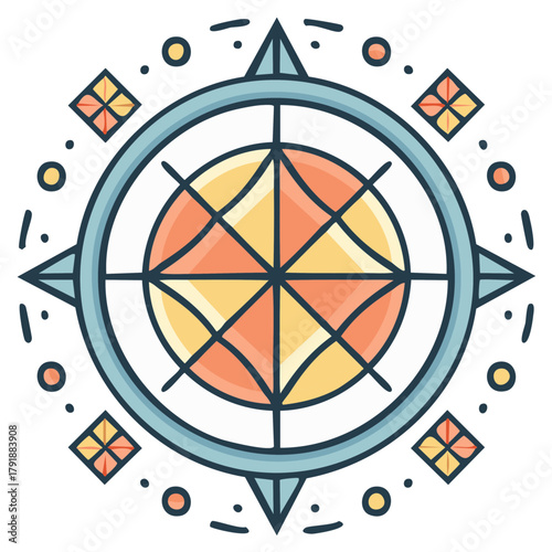 Modern flat design compass rose illustration for journey exploration and adventure guidance symbol