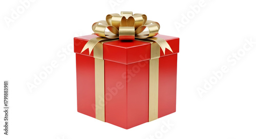 Red gift box with gold ribbon isolated on transparent background