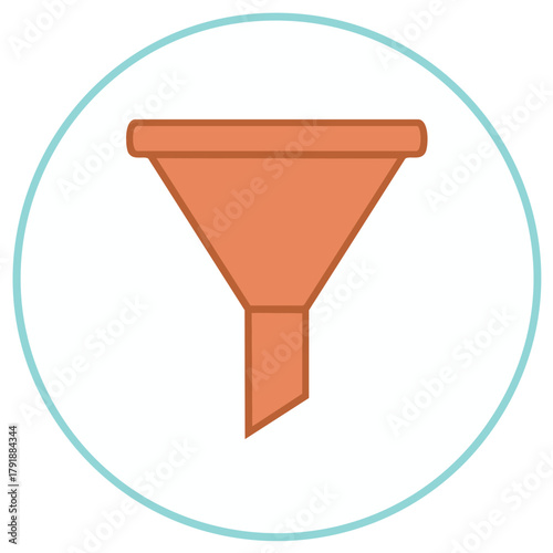 Simple orange funnel icon in a blue circle representing data filtering and processing