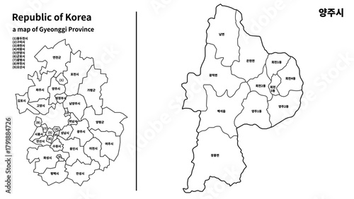 경기도 양주시 지도 벡터 | Yangju-si Map of Gyeonggi-do South Korea Vector
