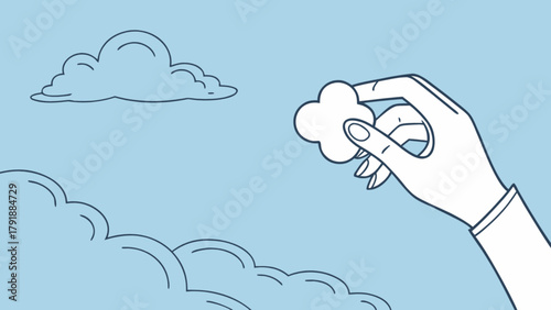 Hand holding cloud in blue sky illustration for weather forecast and cloud computing concept design vector