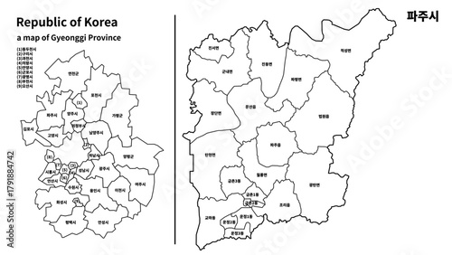 경기도 파주시 지도 벡터 | Paju-si Map of Gyeonggi-do South Korea Vector