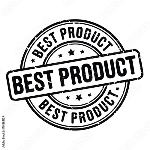 Round stamp declaring best product with stars and lines