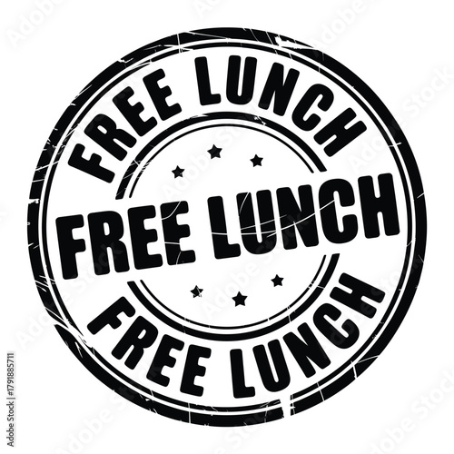 Circular stamp graphic with free lunch text