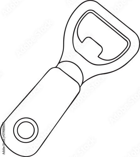 Classic bottle opener outline illustration, essential kitchen tool for beverages and bar utensil design art