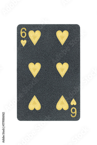 black playing card 6 hearts isolated from background
