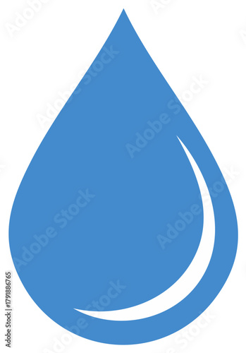Simple blue water drop icon. Flat vector illustration of a liquid droplet with highlight.