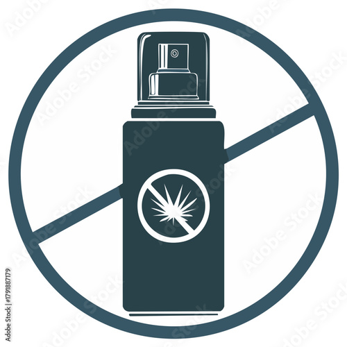Prohibition symbol over spray bottle, indicating no use of harmful chemicals or irritant substances