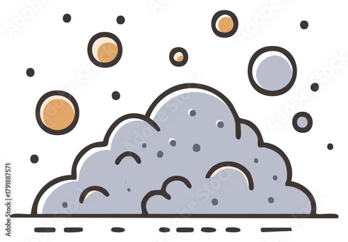 Gray Fluffy Pile with Circles Above Cartoon Style Illustration Graphic