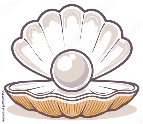 Open Seashell Holding a Luminous Pearl Illustration