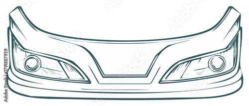 Illustration of Vehicle Frontal Design with Headlights and Bumper with Simple Lines