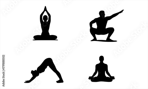Yoga Poses Silhouette Set | Basic Asanas Vector Collection for Wellness and Fitness