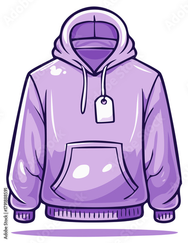Lilac Hoodie Illustration, Pullover Clothing, Isolated Trendy Design, Casual Top, Sportswear, Apparel with Pouch and Tag