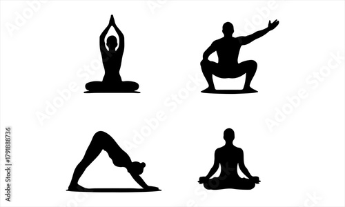 Yoga Poses Silhouette Set | Basic Asanas Vector Collection for Wellness and Fitness