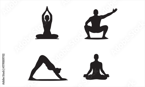 Yoga Poses Silhouette Set | Basic Asanas Vector Collection for Wellness and Fitness
