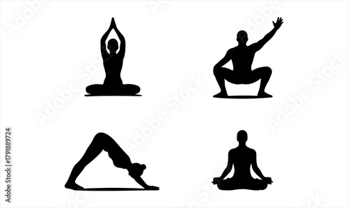 Yoga Poses Silhouette Set | Basic Asanas Vector Collection for Wellness and Fitness