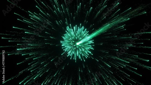 Green directional point burst and recoil overlay, comet impact explosion.