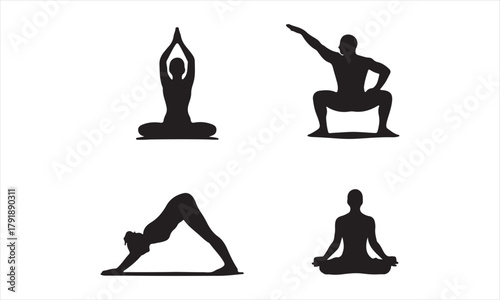 Yoga Poses Silhouette Set | Basic Asanas Vector Collection for Wellness and Fitness