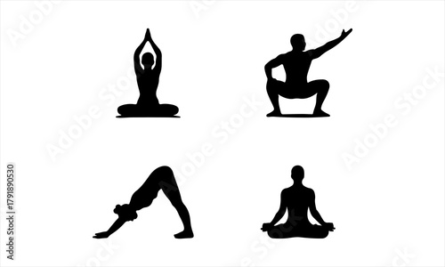 Yoga Poses Silhouette Set | Basic Asanas Vector Collection for Wellness and Fitness