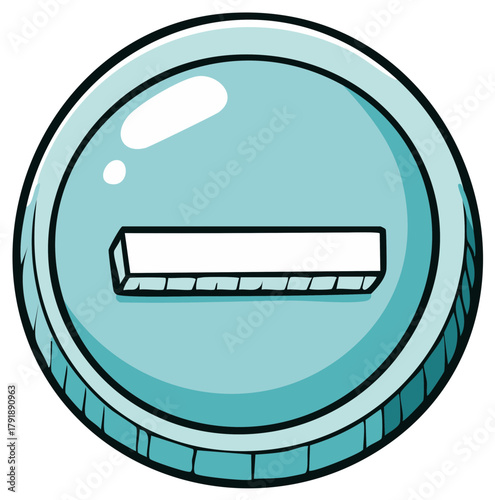 Cartoon coin with a minus sign symbol, isolated