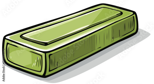 Illustrated Bar of Green Soap in Tray Isolated on White Cleanliness Concept