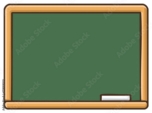Blank green chalkboard with wooden frame and white chalk illustration