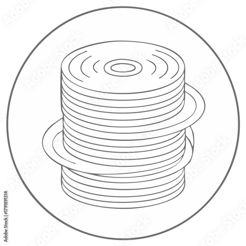 Monochrome Stacked Diskettes Outline Graphic Design for Digital Storage and Data Illustration