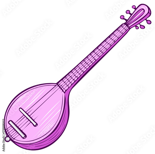 Colorful Illustrated Musical Instrument with Frets and Strings