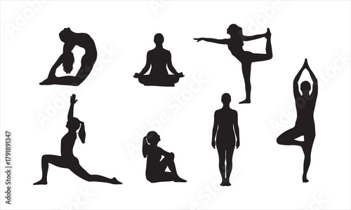 Yoga Poses Silhouette Set | Basic Asanas Vector Collection for Wellness and Fitness