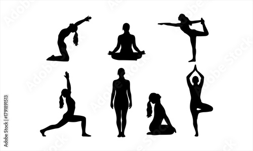 Yoga Poses Silhouette Set | Basic Asanas Vector Collection for Wellness and Fitness