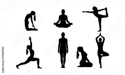 Yoga Poses Silhouette Set | Basic Asanas Vector Collection for Wellness and Fitness
