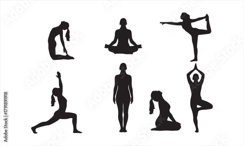 Yoga Poses Silhouette Set | Basic Asanas Vector Collection for Wellness and Fitness