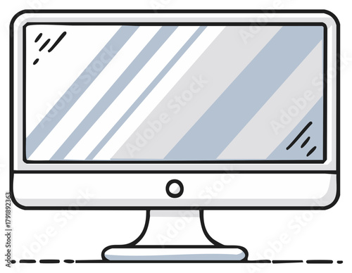 Desktop Computer Hand Drawn Illustration Modern Personal Computer with Screen and Base for Creative Design