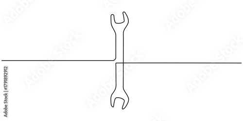Wrench hand tool continuous one line drawing on white background.
