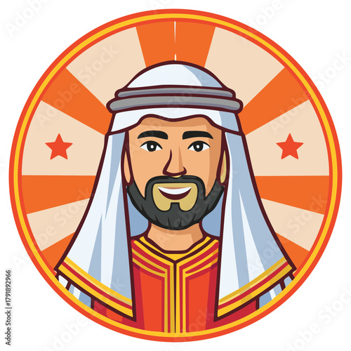 Smiling Man in Traditional Middle Eastern Attire Cartoon Avatar Emblem