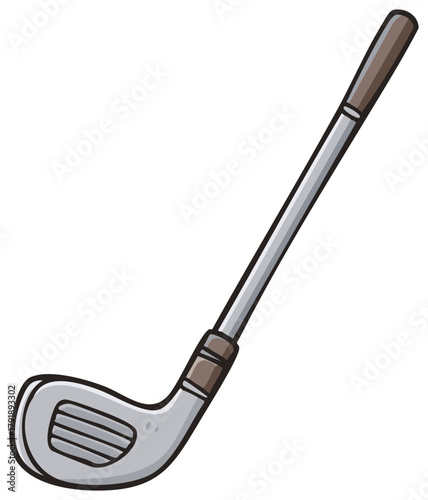 Illustration of a golf club with a silver shaft and brown grip