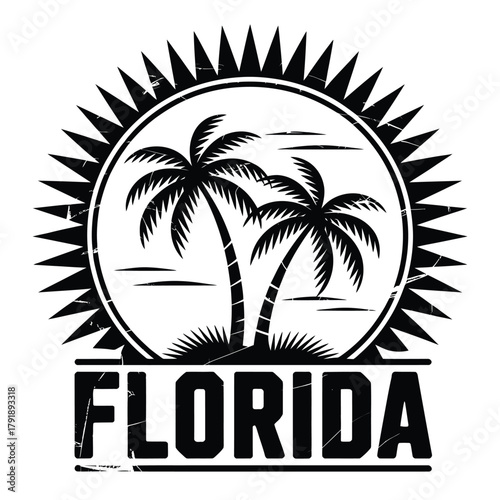 Vintage florida palm trees and sun emblem
