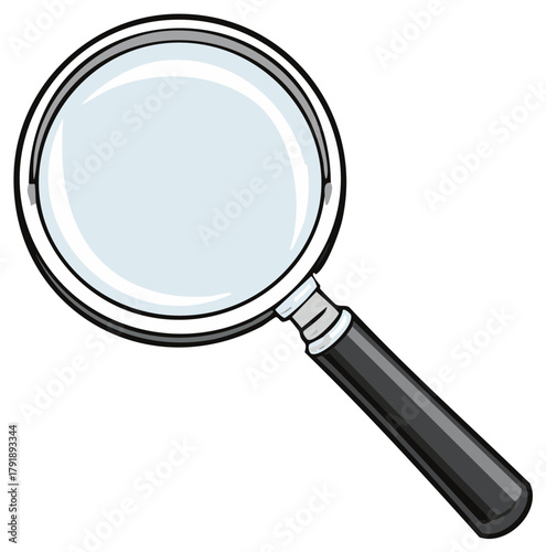 Cartoon magnifying glass illustration for scientific research and inquiry concept.