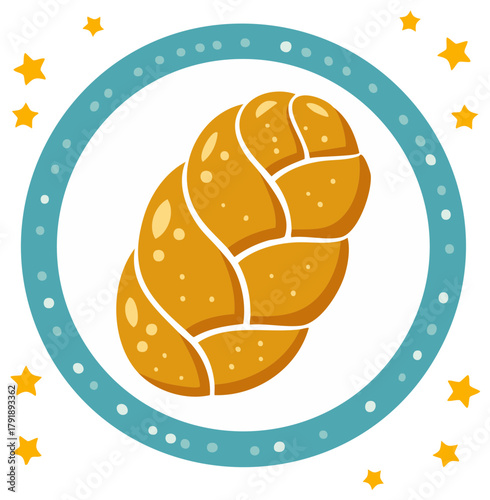 Decorative Braided Bread Illustration with Stars and Circles