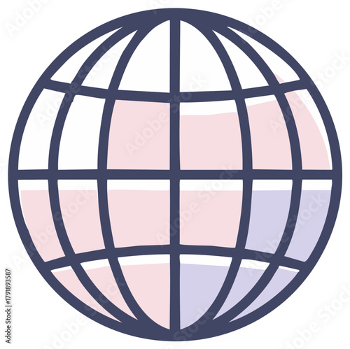 Simple hand drawn globe icon representing worldwide connection and the internet