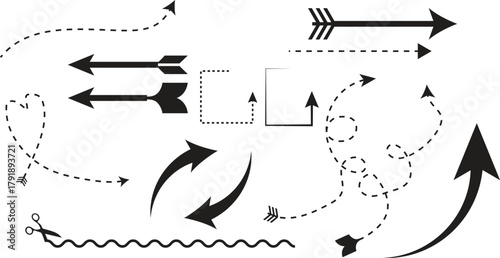 Arrow vector direction doodle dashed – hand-drawn curved arrow icon set