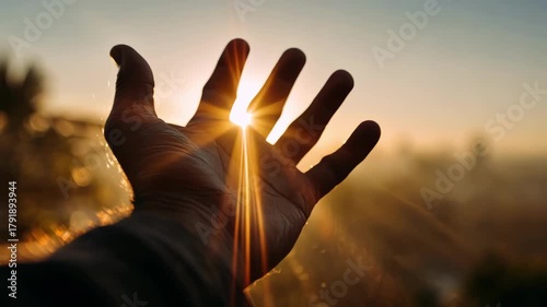 Golden Touch: Hand Reaching for the Sun