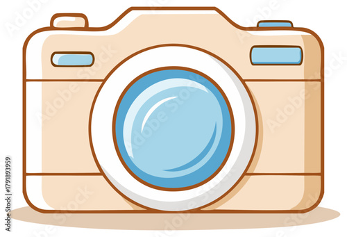Stylized Photo Camera Illustration with Blue Lens and Simple Design for Creative Concepts