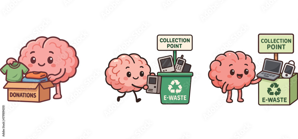 Fototapeta premium cute brain character supporting anti-pollution awareness
