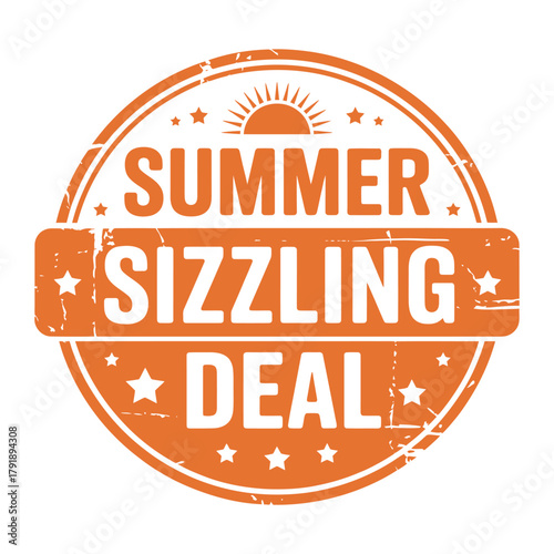 Summer sizzling deal stamp with sun and stars