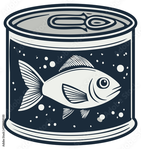 Fish inside a can of seafood canned food cartoon illustration