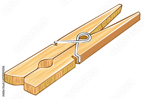 A single classic wooden clothespin with a wire spring in a hand-drawn illustration style.