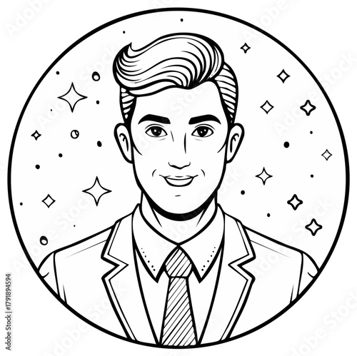 Suave Professional Man Portrait in Outline Style with Abstract Stars