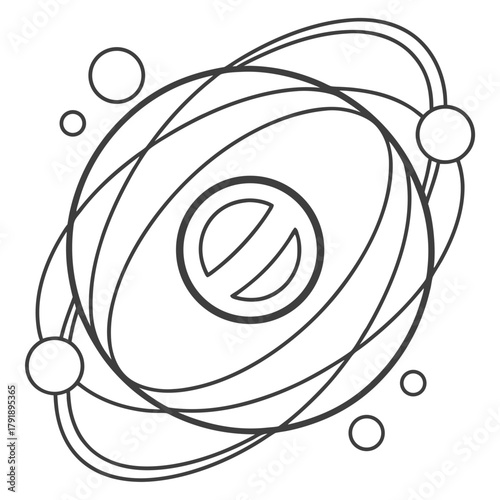 Stylish orbit logo made of one small circle rotating around an abstract ‘O’ letter, clean thin-line vector representing innovation, technology, and motion.