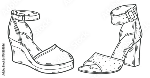 Elegant High Heel Shoe Line Art Illustration.